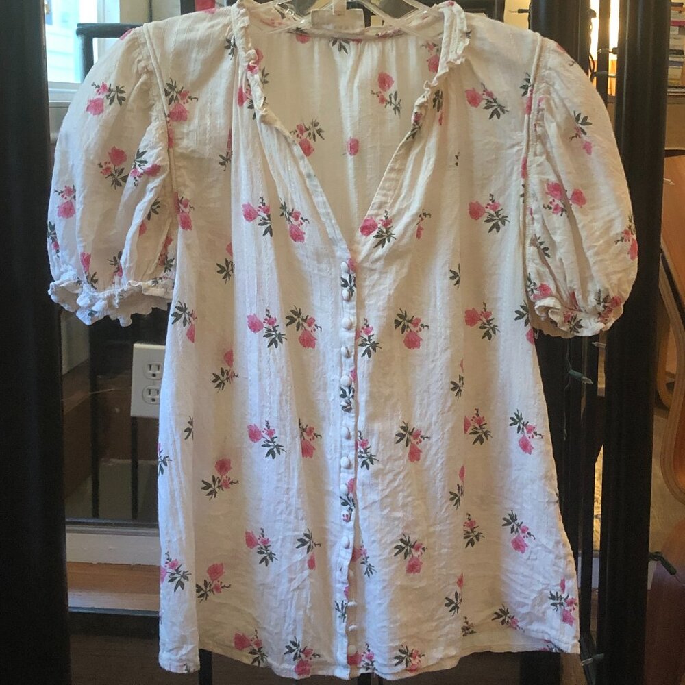 Sezane Pretty Pink Flower Print Top